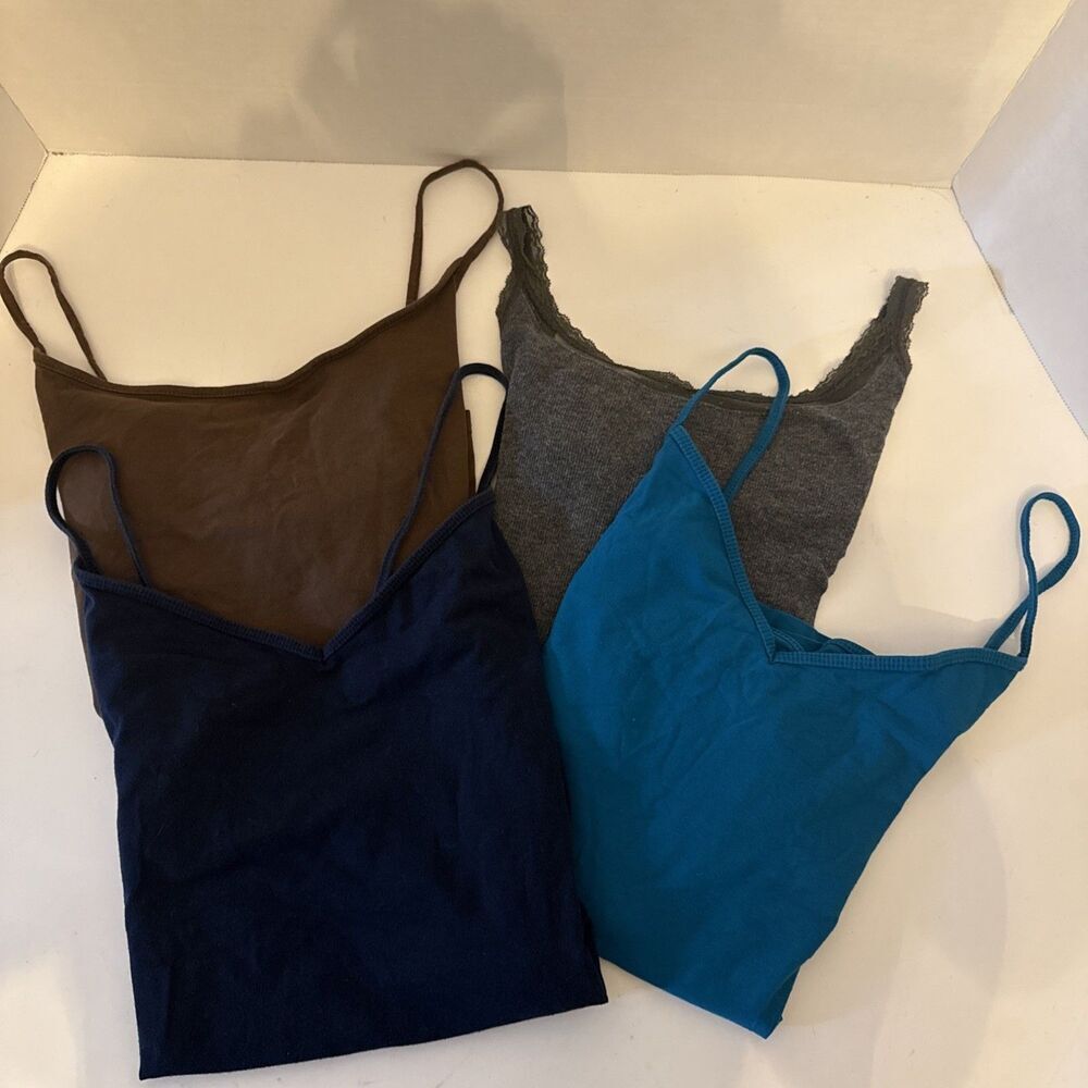 Lot of 4 Tank Tops Mix Brands Colors Pullover Layering Large Y2K Spaghetti Strap